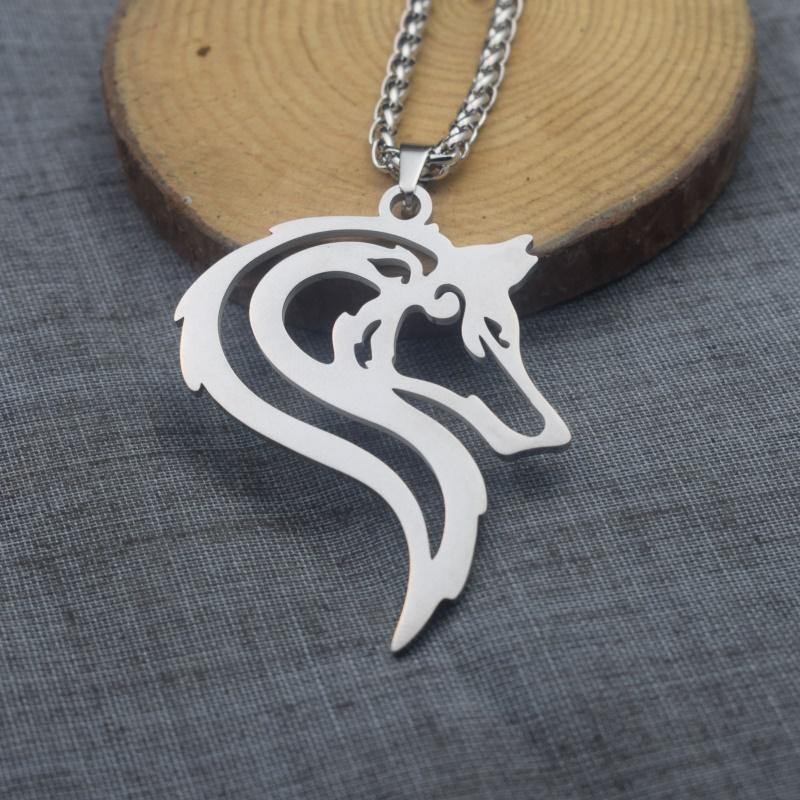 

12pcs Celt Wolf Head Pendant Stainless steel Hollow Cut Viking Wolf Men Necklace