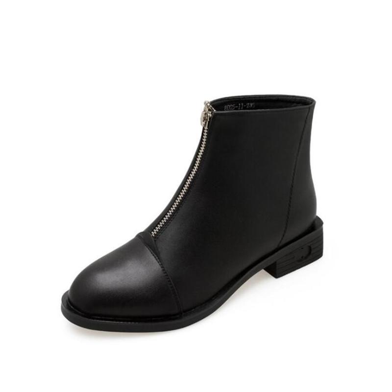 

Autumn/winter new front zipper women's boots fashion pure black women's shoes plus velvet thickening wild female boots, 01