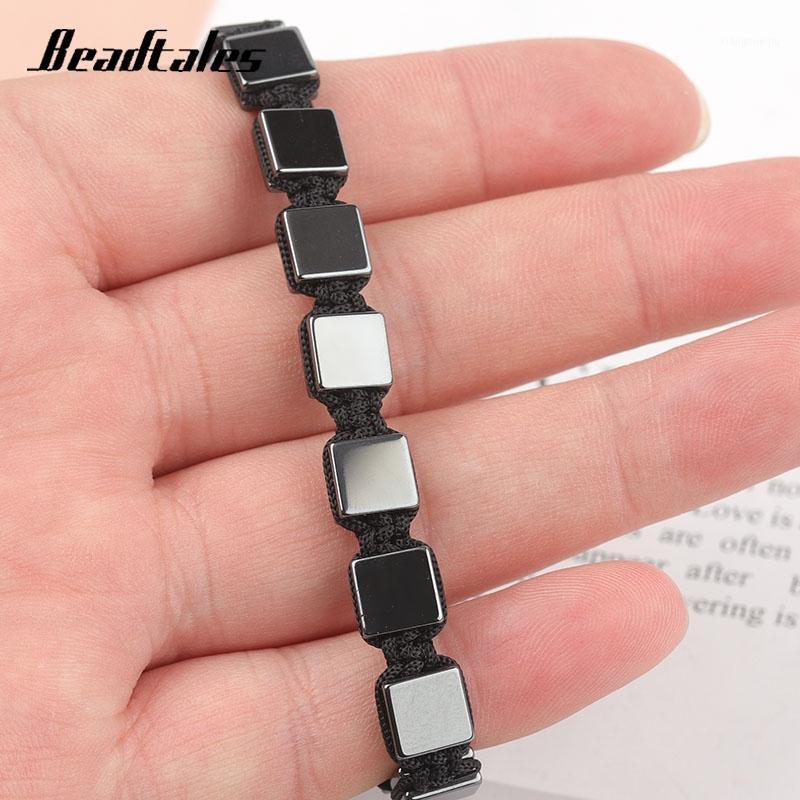 

Beaded, Strands Beadtales 18-26cm Adjustable Square Hematite Bracelet For Men Women Essential Oils Diffuser Natural Stone Beads Chain, Black