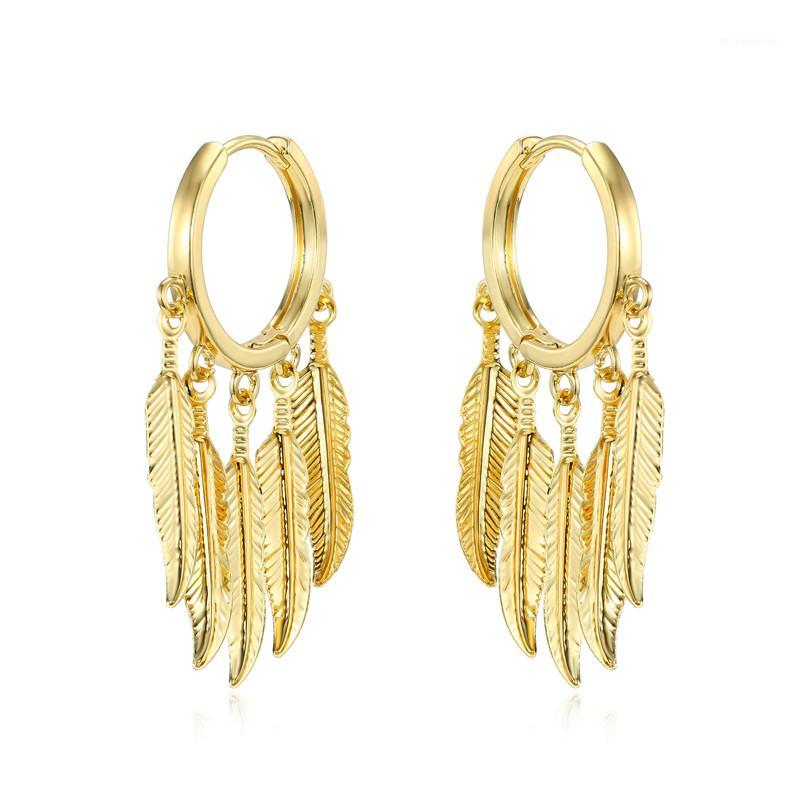 

1Pair Vintage Gold Metal Color Feather Hoop Earrings European Women Unique Trendy Multiple Long Leaves Circle Earrings Jewelry1