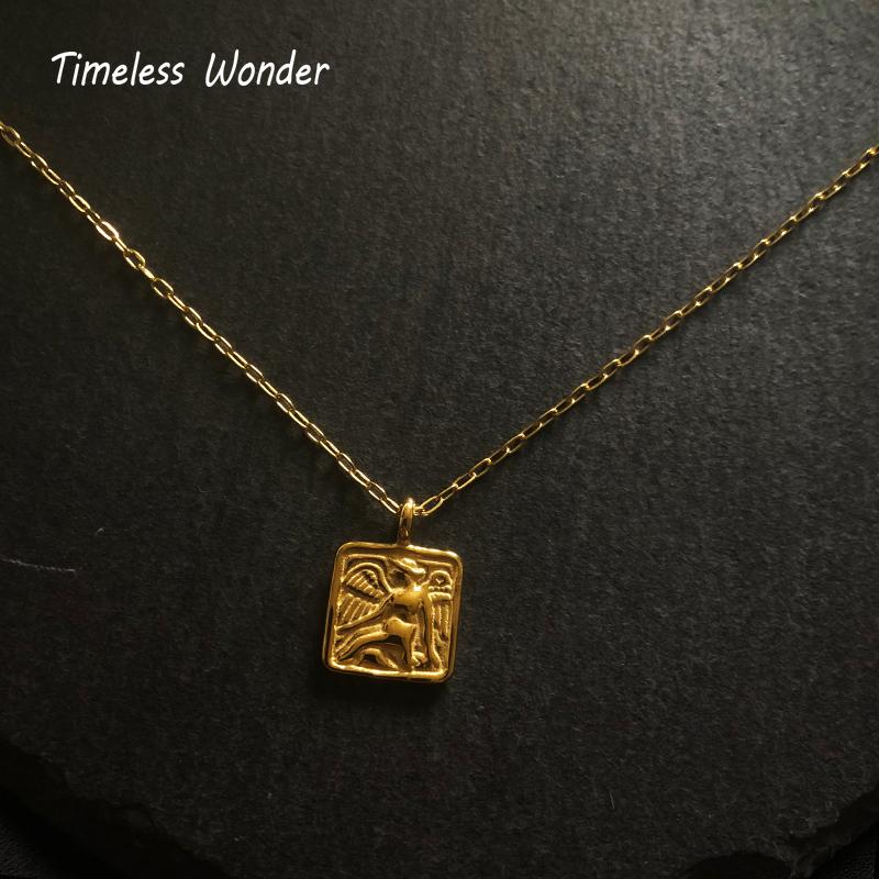 

Timeless Wonder Titanium Square Angel Charm Chains Necklace Women Stainless Steel Jewelry Gothic Top Ins Gift Trendy Figure 7759