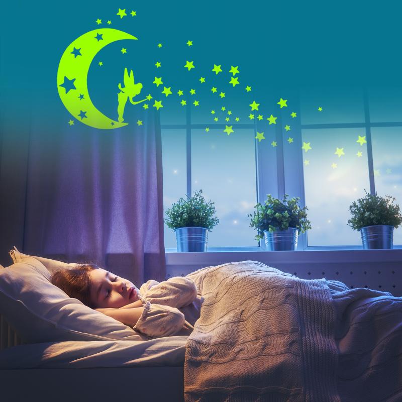 

Fluorescent Wall Stickers Glow In The Dark Removable Self-adhesive Stars Moon Angel Luminous Wall Decal for Kids Bedroom SDF