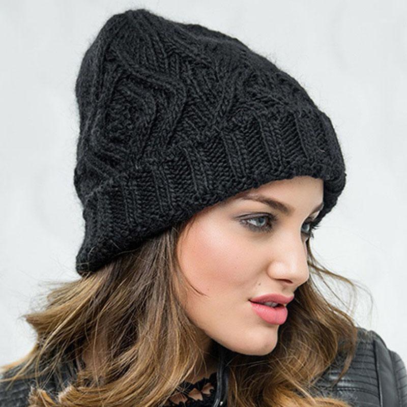 

Winter Warm Hat Bonnets for Women Thick Knitted Wool Black Beanie Cap Solid Color Soft Girls Hat1, White