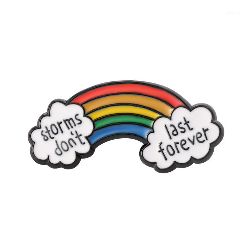

Cartoon Colorful Rainbow Hard Enamel Pin Inspiration Words Storms Don't Last Forever Positive Encourage Badge Gift for Friends1