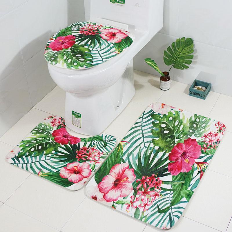 

Phoenix Feather Pattern Sets With Non-Slip Rugs Toilet Lid Cover And Bath Mat Set