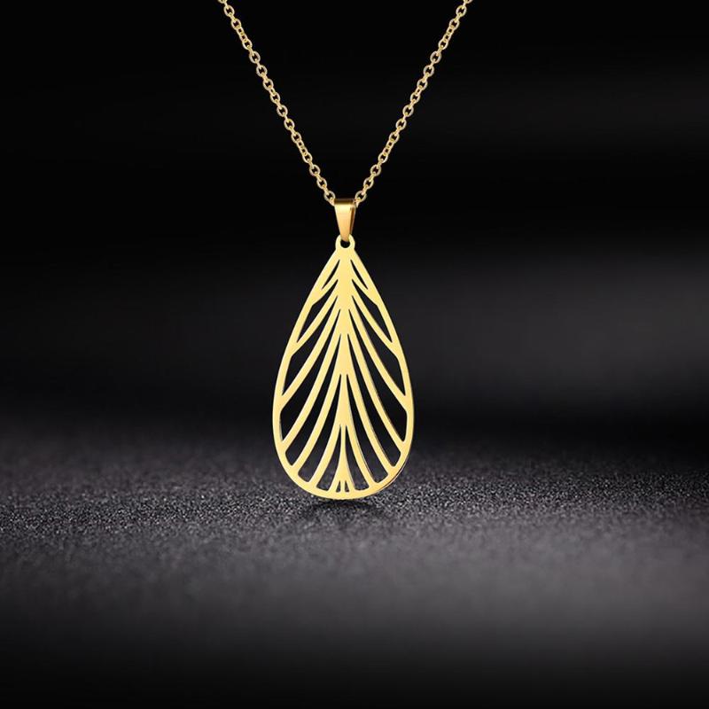 

Tree Leaf Cutout Gold Color Pendant Necklace Fashion Stainless Steel Choker Chain Necklaces Jewelry Women Femme Valentines Gift