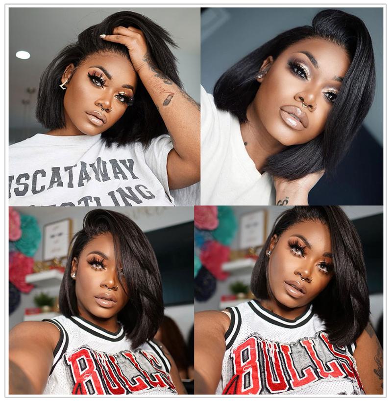 

Malaysian Kinky Straight bob Lace Front wigs 13x4x1 lace frontal short bob wig Remy Human Hair wig Preplucked Alidiamond Hair, Natural color
