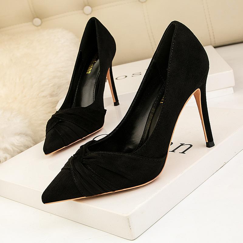

Dress Shoes Korean Style Sexy Nightclub Slim Women's Stiletto High-heeled Shallow Mouth Pointed Bow Women, Black