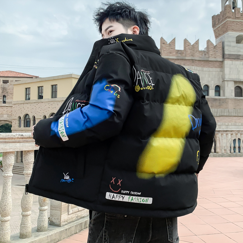 

Winter 2020 high quality curly man's fashion cotton-padded style casual warm man down jacket carrying gout 6VV3, Black