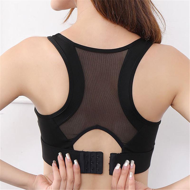 

Net Yarn Patchwork Sports Bra Women Shockproof Gym Running Yoga Bra Adjustable Back Buckle Quick-Drying Fitness Training1, Black