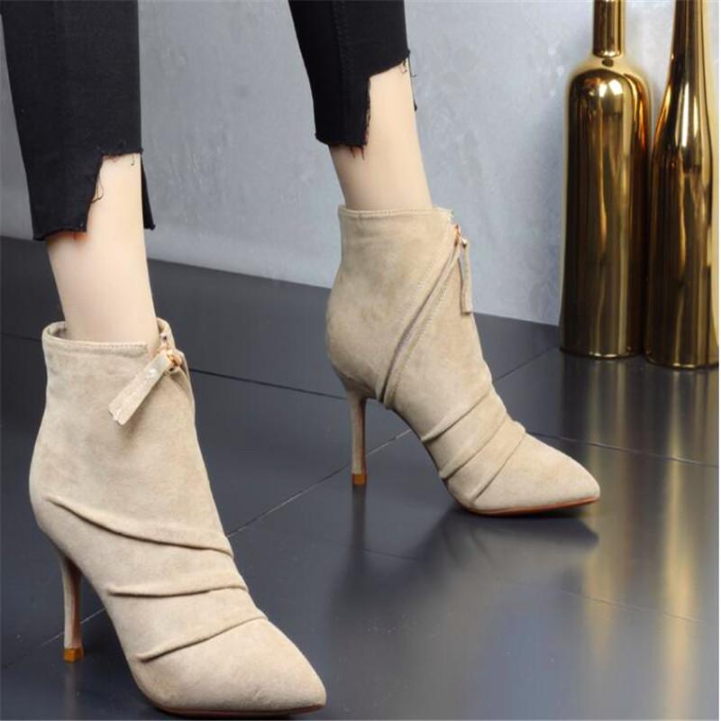 

Fashion boots women 2020 autumn and winter new skinny boots stiletto pointed high heels women, Nude