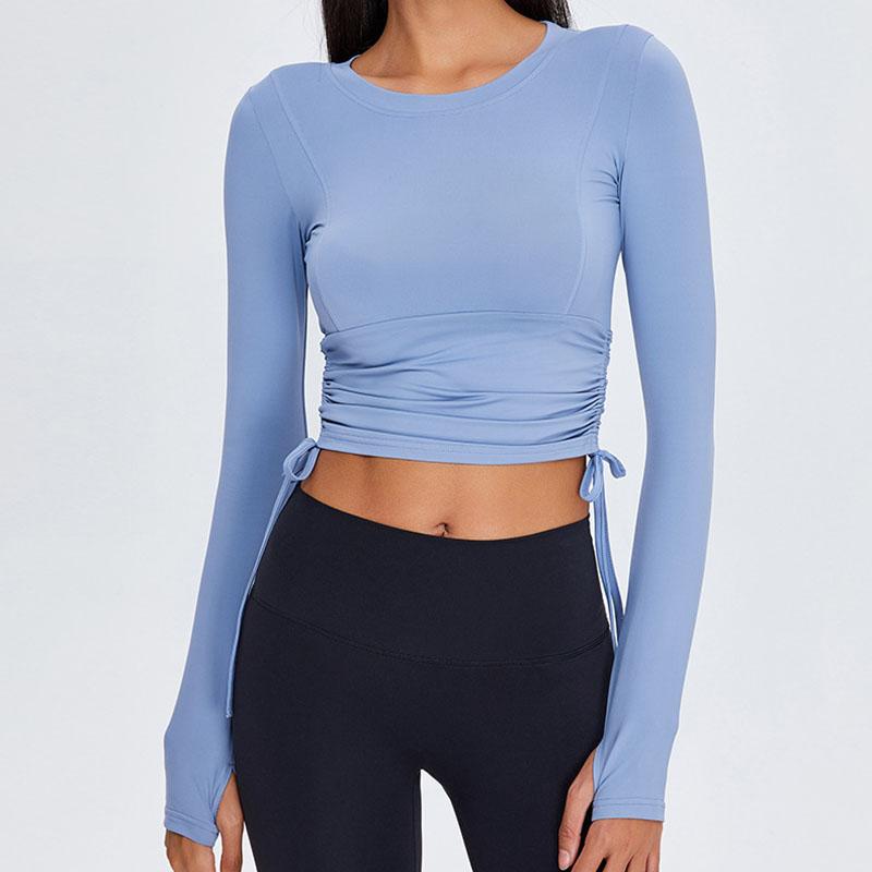 

Women Yoga Shirt Crop Tops Running Sports T Shirt Nylon Yoga Fitness Shirts Long Sleeve with Thumb Holes, Black