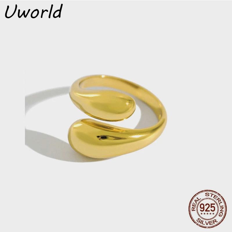 

Smooth 18K Gold Plated Silver Wide Ring S925 Sterling Silver Double cross Open Adjustable finger Ring For Women Jewelry