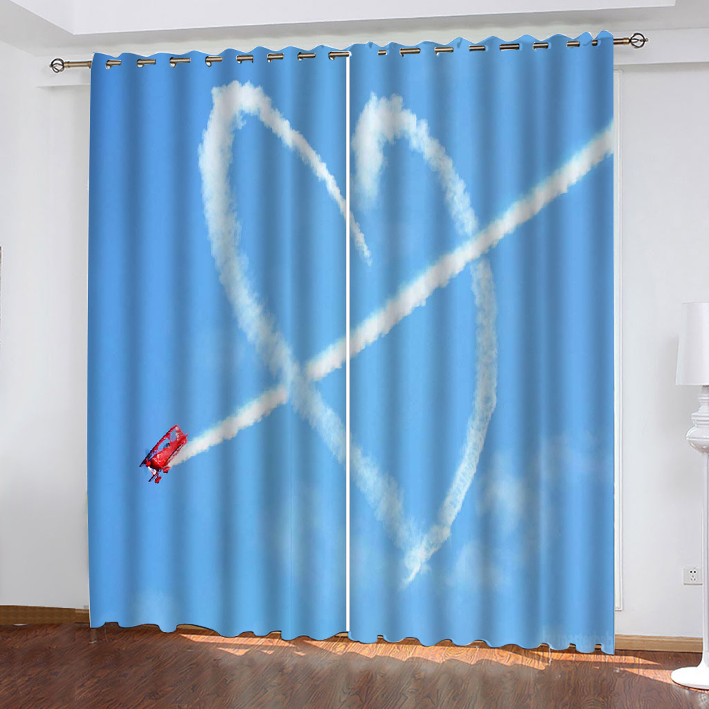 

European Curtains Photo Painted 3D Curtain Living room blue sky heart curtains personality curtains
