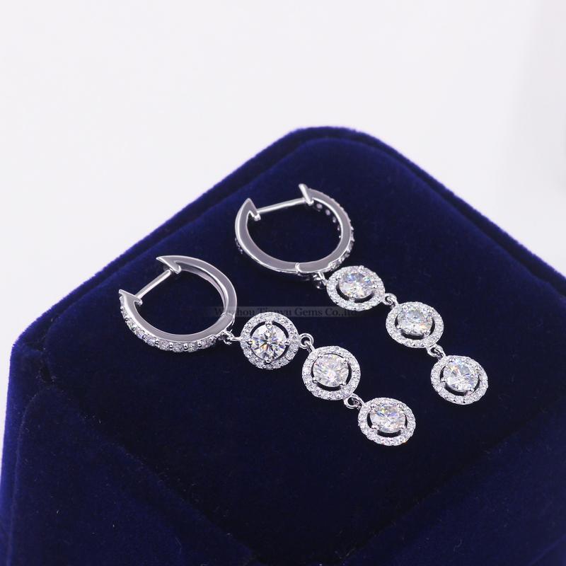 

Tianyu Gems Silver Jewelry Moissanite Dangle Drop Earrings Round 2.1ct Luxury Diamond Earring Classic Fashion Trendy Women Gifts