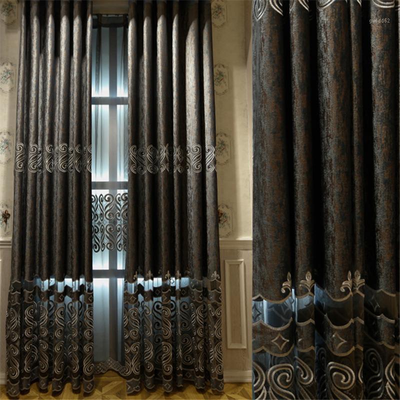 

Custom curtains Vintage Fashion Luxury European chenille hollow embroidery grey cloth blackout curtain tulle drapes N5191, Tulle sheer