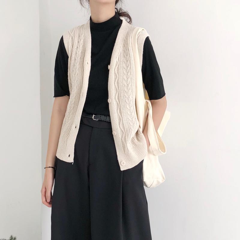 

Fashion Basic Vintage Sweater Women Vest Sleeveless New Autumn Winter Elegant Solid Formal Knitted Cardigan Tops, Khaki