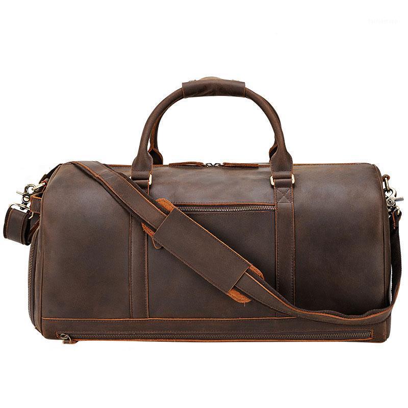 

MAHEU 50cm Vintage Leather Travel Bag for men Leather Weekender Bag Overnight Travelling Handbag Crazy Horse duffle1, Design1( 50cm )
