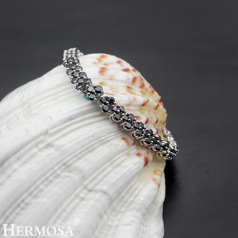 

Hermosa Jewelry Charm Flower Black Onyx Silver Color Bracelets 6.75" 16.5cm