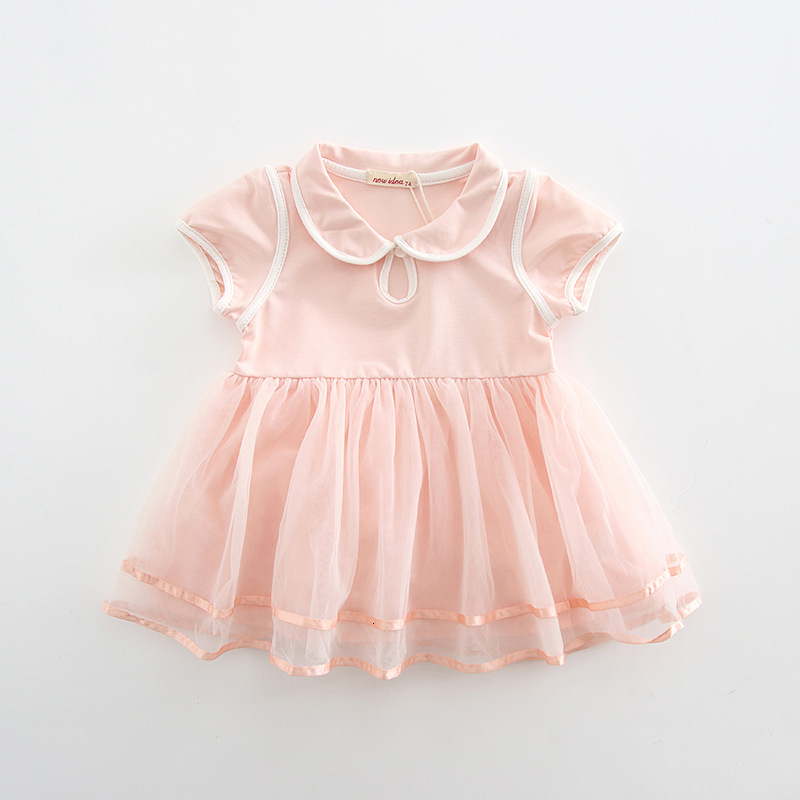 

2021 New Baby Girls Summer Preppy Style Perter Pan Collar Infant Baptism Birthday Princess Wedding Mesh 3color 0-3t 4b8d, White