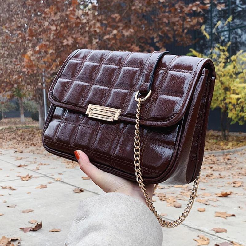 

Lattice Square Crossbody bag 2021 Fashion New High quality PU Leather Women's Designer Handbag Chain Shoulder Messenger Bag, Black