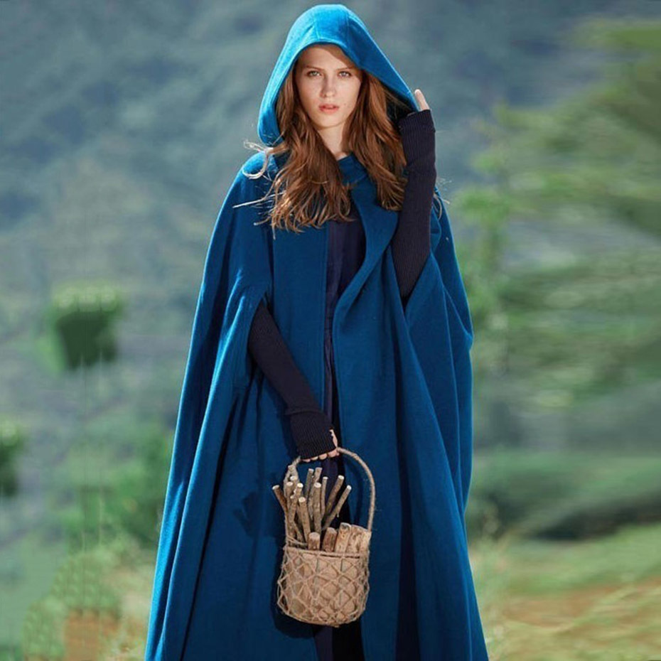 

Female area cashmere xale outwear medieval irregular with hood vintage gothic cape poncho casual maxi long cardigan jackets 1147, Black