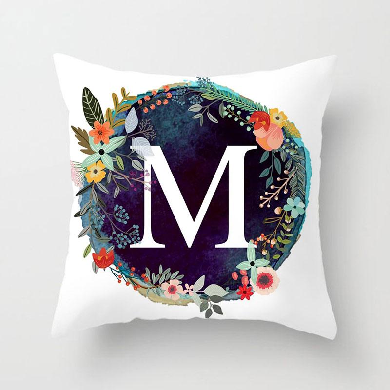 

26 Alphabet Initials Cushion Covers English Letters With Garland HOME LOVE Throw Pillow Case Bedroom Sofa Decoration, 17