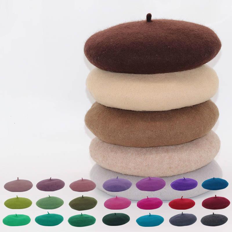 

High Quality Wool Beret Hat Women Winter Warm Cashmere Hats Fashion Girls Hedging Cap Lady Solid Color Slouchy Beanies Female, Black