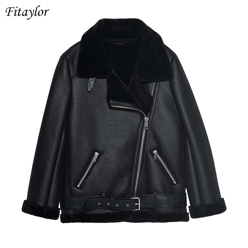 

Fitaylor Winter Faux Lamb Leather Jacket Women Faux Leather Lambs Wool Fur Collar Suede Jacket Coats Female Warm Thick Outerwear 201029, Black