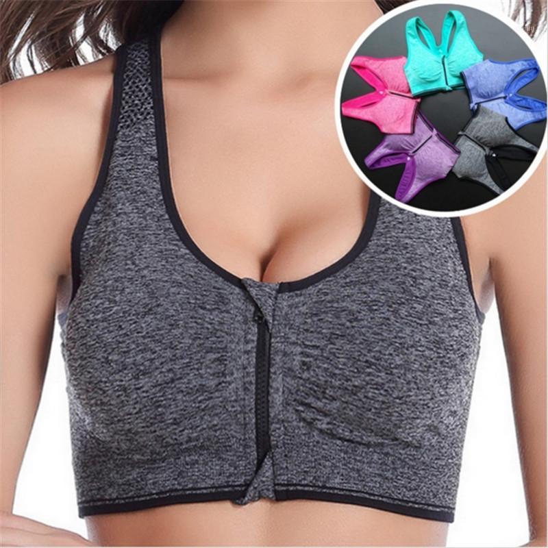

Yoga Sports bra for female Outdoor Professional wearing bras Front Zipper Racerback fitness bustier For Exercise girls 5 color1, Green