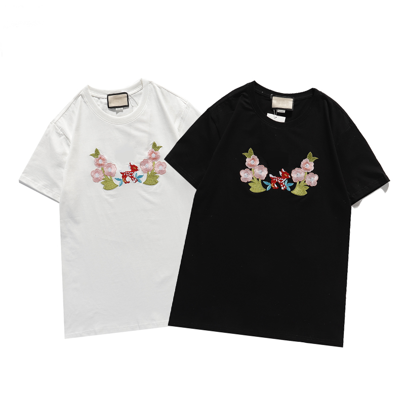

Mode Herren Men's T-shirts Sommer Designer Womens Kurzarm Hohe Qualität Paare Stern und Blumen-Druck T-Shirts Polo Größe S-2XL, White