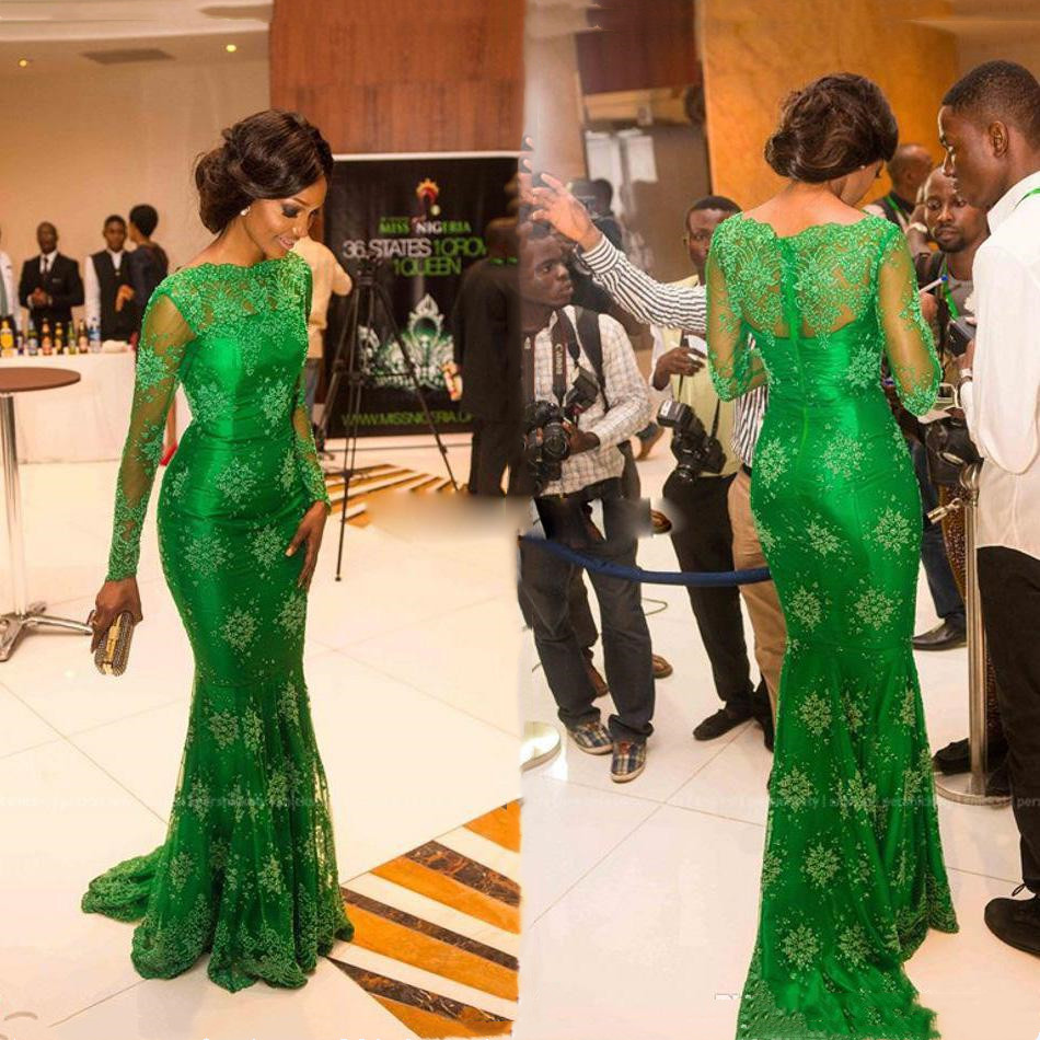 

2021 classic long sleeves evening dress with bateau emerald green prom dresses mermaid celebrity pageant evening gowns, Silver