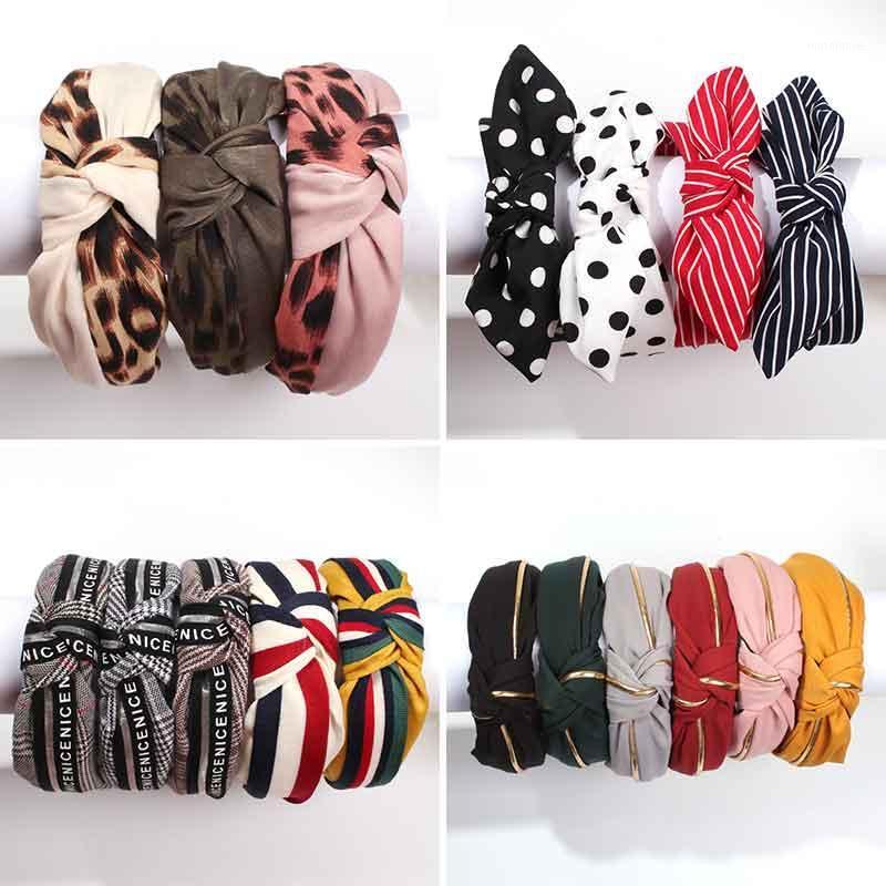 

Lalynnlys Vintage Punk Bow-knot Leopard Headbands Wave Stripe Knot Cross Elastic Floral Turban Hair Accessories For Women F050811