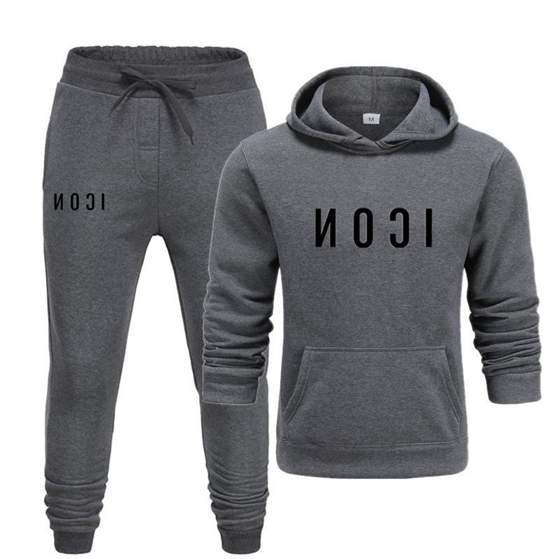 

2020 New Jacket 2 Pieces of Autumn Sports Track Suit Men's Fitness Hoodie Set, Gray