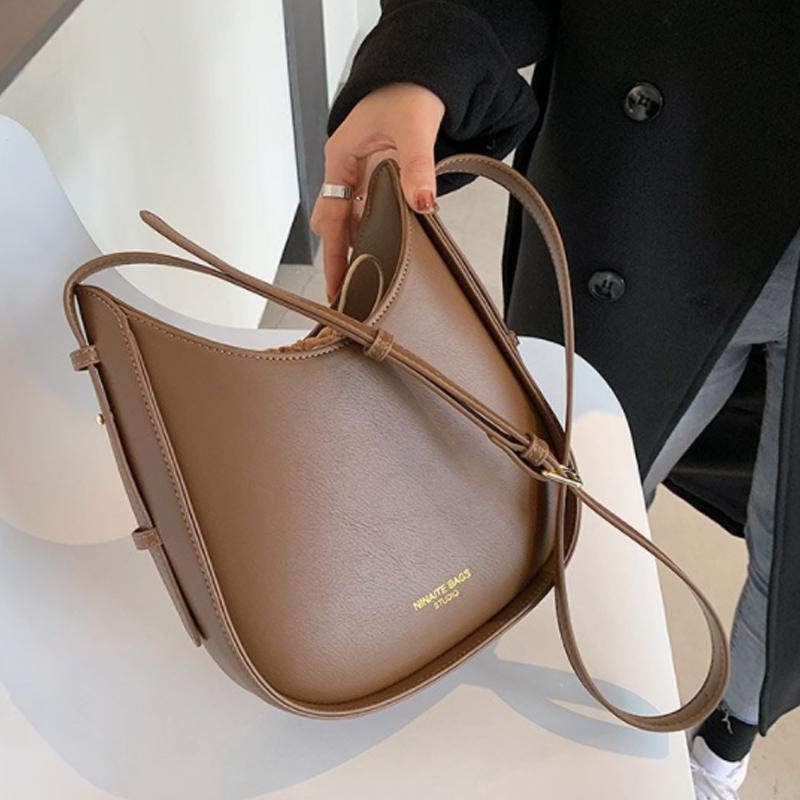 

Vintage Casual Black Bucket Bag PU Leather Shoulder Bag Woman Crossbody Handbag