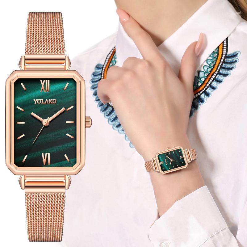 

Wristwatches Ladies Watch Rectangular Fashion Pattern Small Green Female Clock Bracelet Relogios Feminino1, Gold