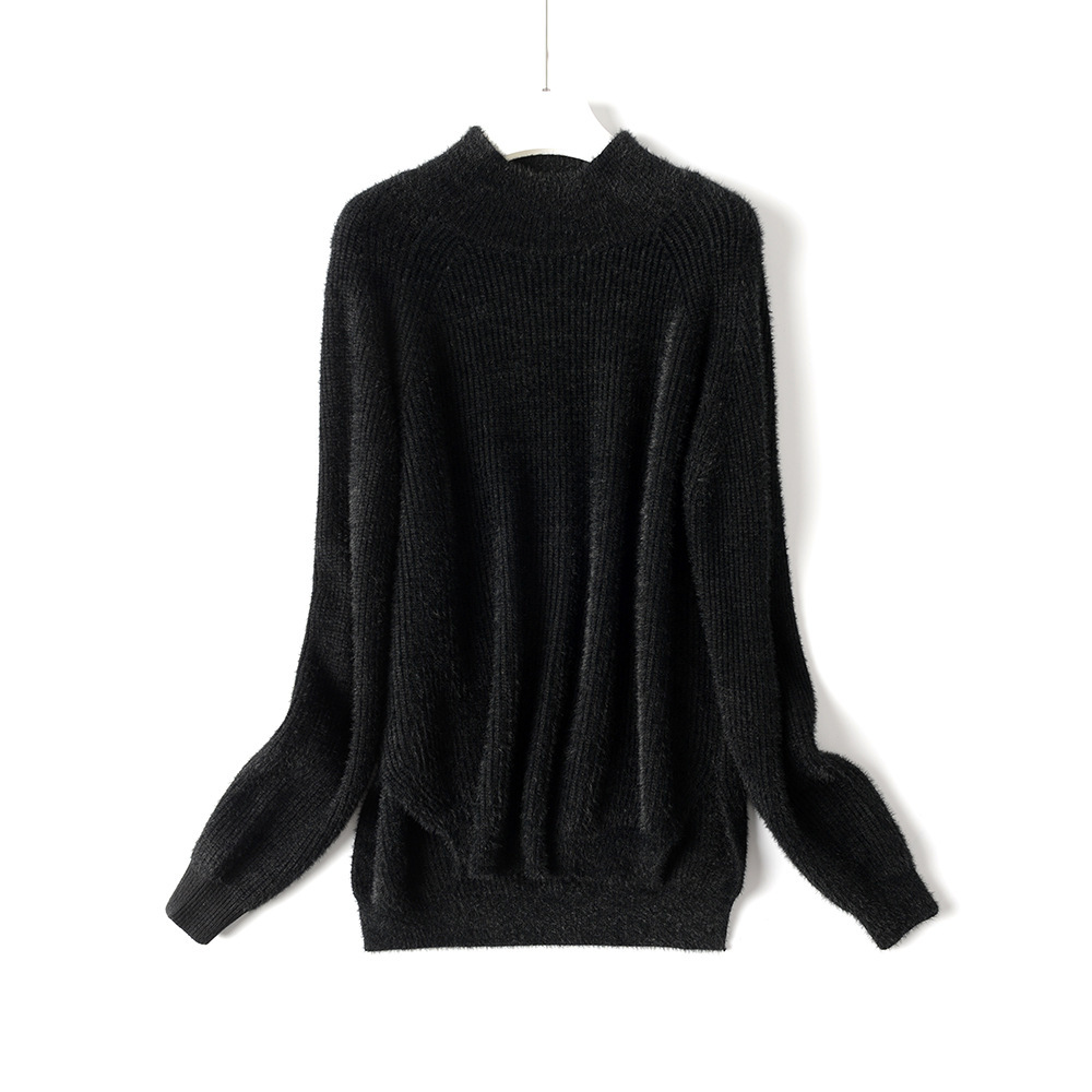 

2021 New Autumn Winter Oversize Thick Mink Cashmere Poullovers Women Batwing Sleeve Female Casual Warm Fur Sweater Jumper Ffsf, Black