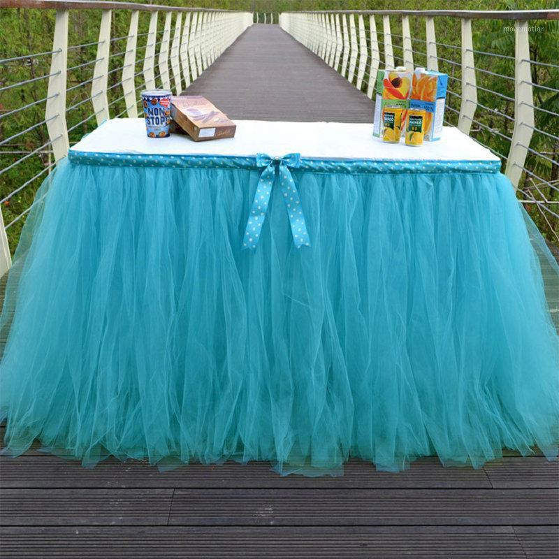 

Tulle Table Skirt Blue Three Layer Ice Silk Fabricfor Bowknot Wedding Decor Birthday Baby Shower Party Decoration Tablecloth1