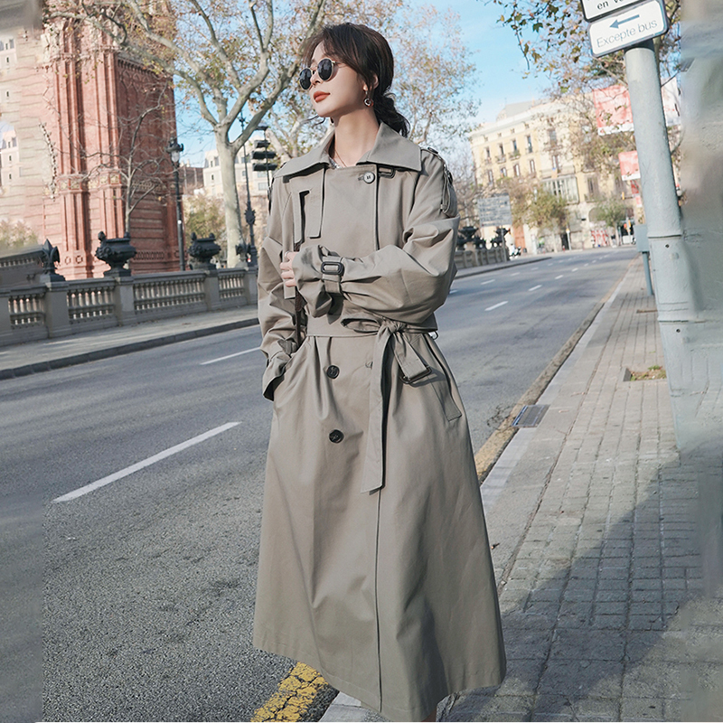 

2021 New Women's Trench Coat Spring New Long Korean Fashion Loose Pure Double Breasted British Jacket Style 28m S94s, High grid gray