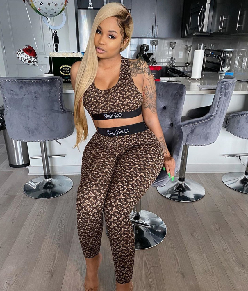 

Summer Ethika Women Swimwear Shark Tiger Print Tracksuit Sleeveless Vest Tanks + Pants Legging 2 Piece Outfits Bodycon Swimsuit Clothing 896, Brown