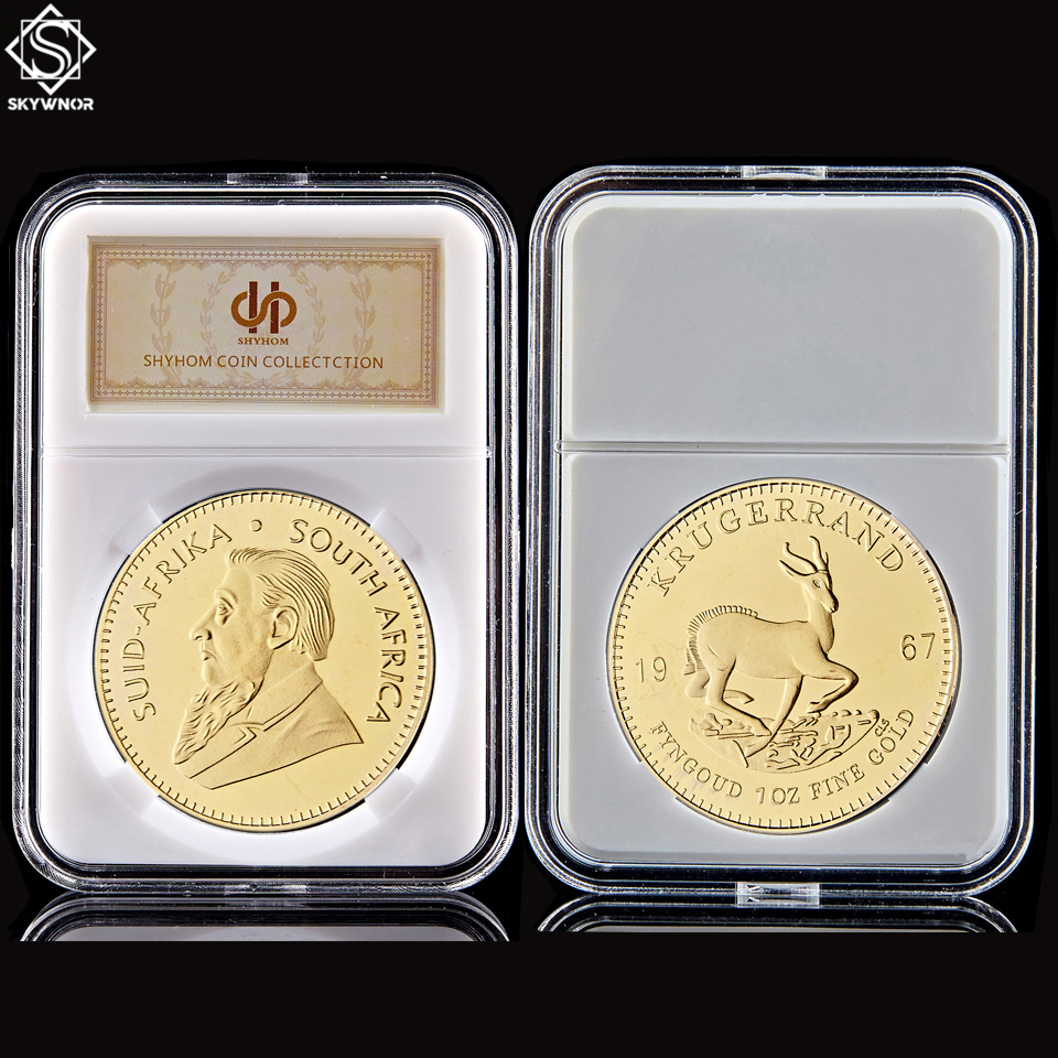 

1967 Year South Africa 1OZ Fine Gold Plated Krugerrand Replica Token Coin W/ Display Acrylic Capsule 201125