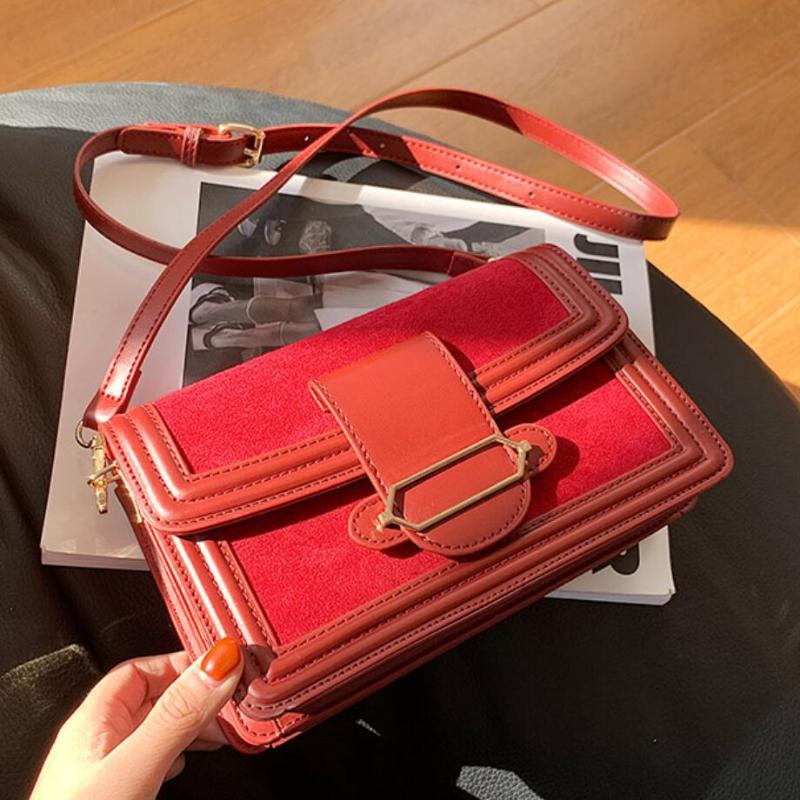 

Vintage Square Crossbody bag 2021 Fashion New High quality Matte PU Leather Women's Designer Handbag Lock Shoulder Messenger Bag, Black