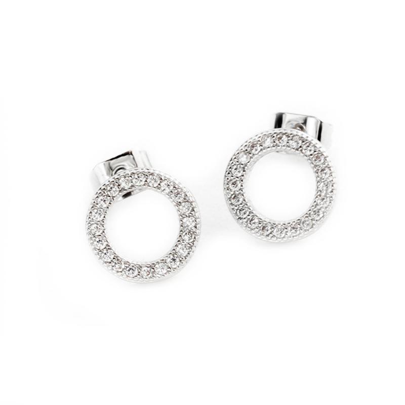 

Silver Color Round Cute Bling Zircon Stone Stud Earrings for Women Fashion Jewelry 2020 Trend New Korean Earring Wholesale