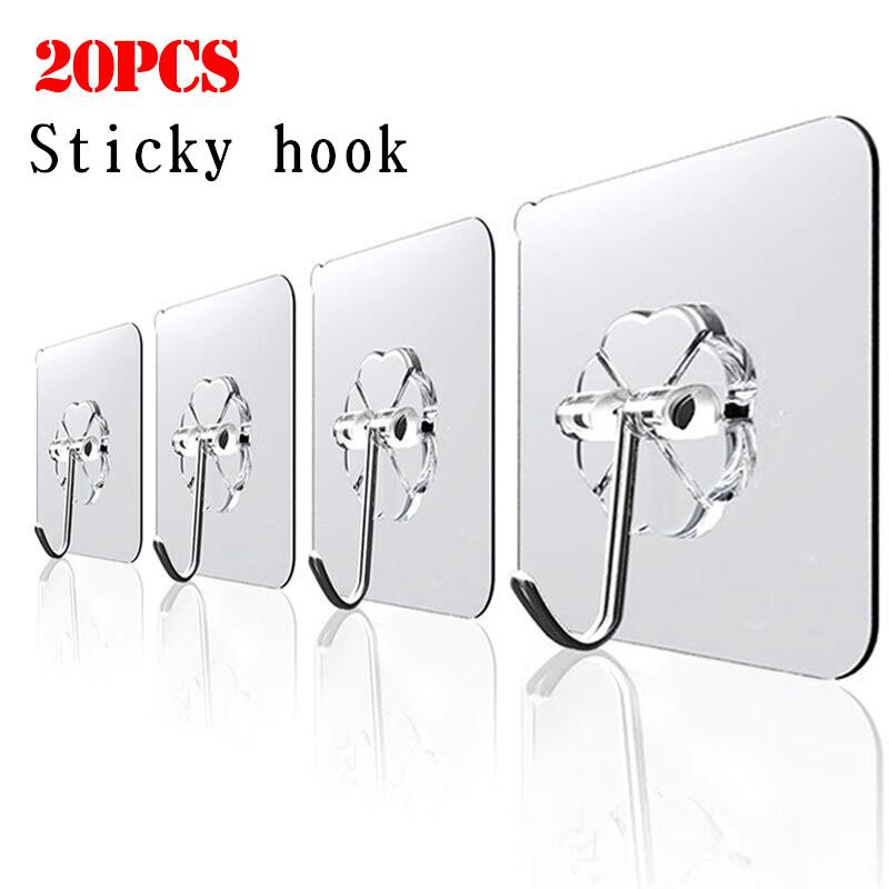 

Sticky Hook 20Pcs Transparent Strong Self Adhesive Door Hanger Hook Suction Heavy Shelf Suction Cup Kitchen Bathroom