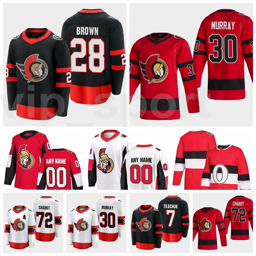 

Hockey Reverse Retro Ottawa Senators 72 Thomas Chabot Jersey 18 Tim Stutzle Stuetzle 28 Connor Brown 7 Brady Tkachuk Matt Murray Red Black, White