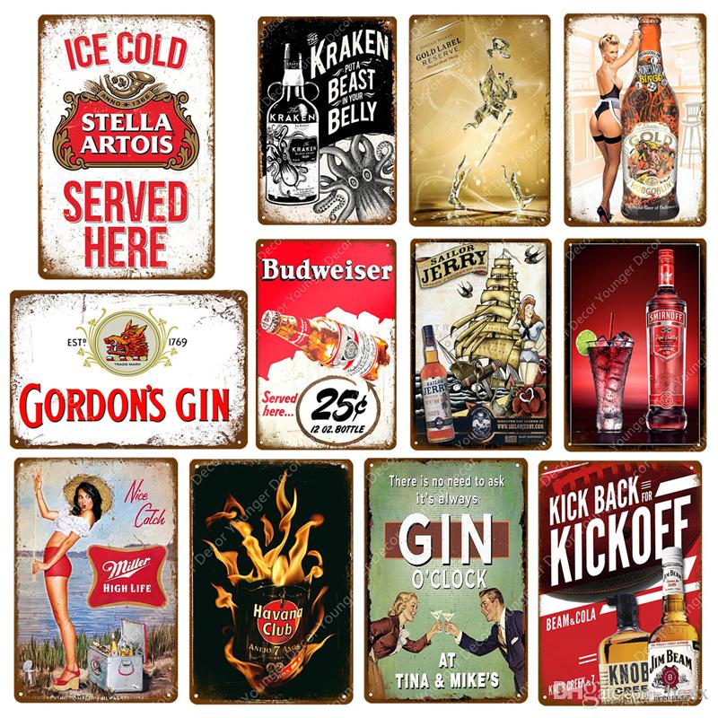 

2021 Ice Cold Stella Artois beer Miller Smirnoff Vintage Metal Signs Budweiser Plaque Bar Pub Decorative Plate Beer Advertising Wall Decor