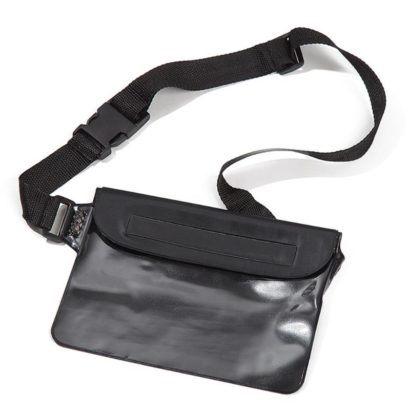 

2pcs Waterproof Outdoor Waist Bag Sports PVC Fanny Pack Three-layer Bag Phone Storage (1pcs Black, 1pcs Rosy, As shown
