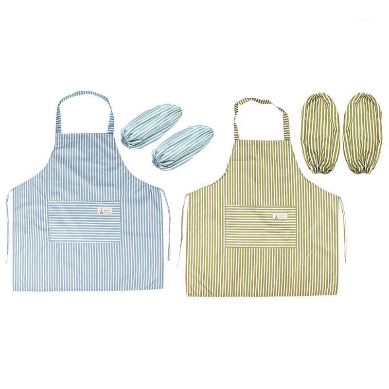 

Women Stripes Adjustable Kitchen Halter Apron Cooking Baking Dress+Clean Sleeves Pinafore1