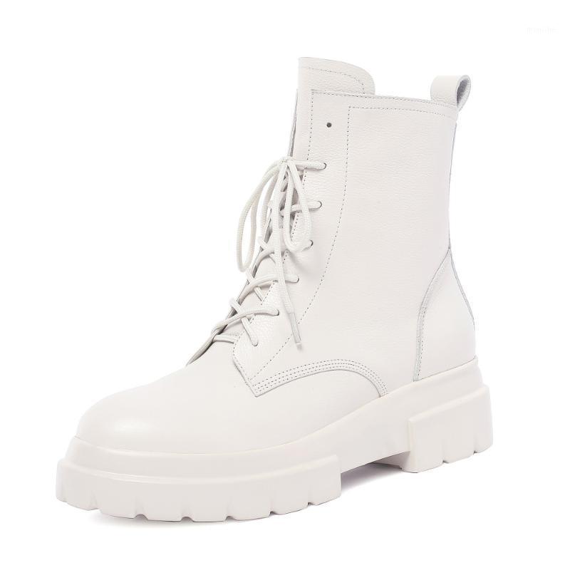 

Vangull Women Genuine Leather Boots fashion Handmade autumn and winter Classic women's short boots warmshort plush shoes1, White-autumn