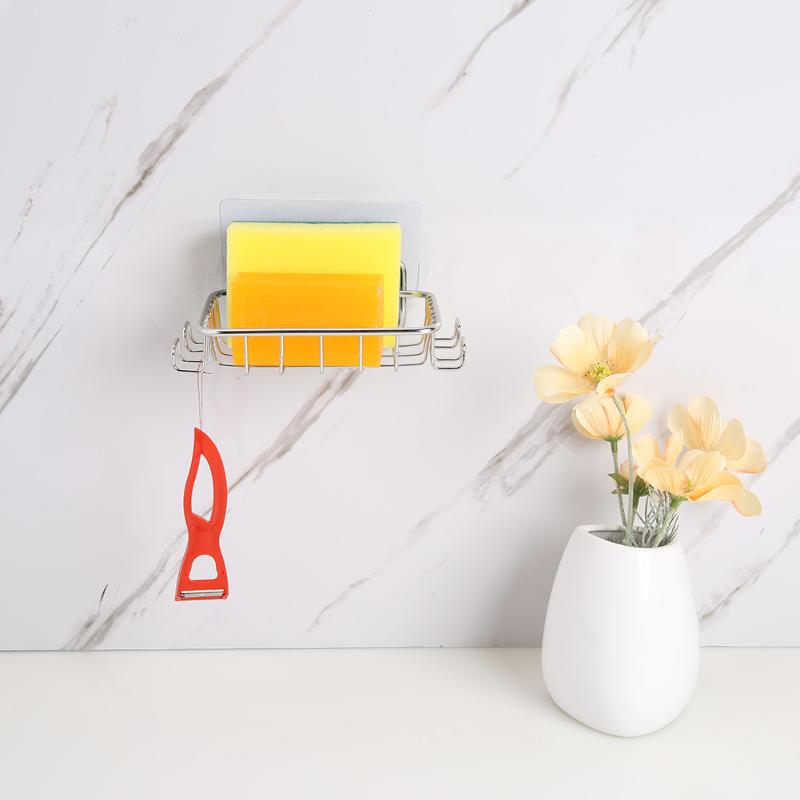 

Bathroom Shelf Stainless Steel Kitchen Drying Shelf Sponges Storage Racks Hooks for Dish Cloth Soap Home Organizer